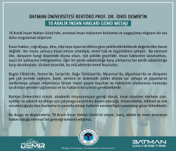 Üniversitemiz Rektörü Prof. Dr. İdris Demir’in 10 Aralık İnsan Hakları Günü...