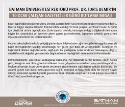Üniversitemiz Rektörü Prof. Dr. İdris Demir’in 10 Ocak Çalışan Gazeteciler Günü...