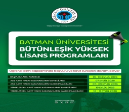 Üniversitemizde Bütünleşik Yüksek Lisans Programlarına Başvurular Devam Ediyor...