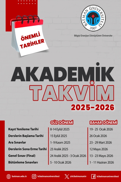 2025-2026 Yılı Akademik Takvim Önemli Günler