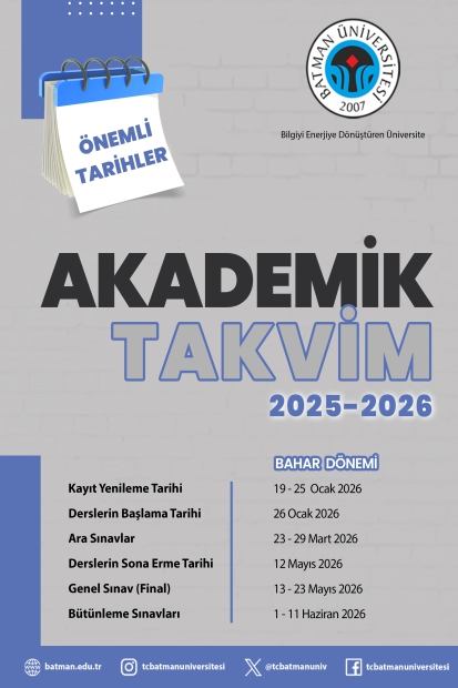 2025-2026 Bahar Dönemi Akademik Takvim Önemli Tarihler