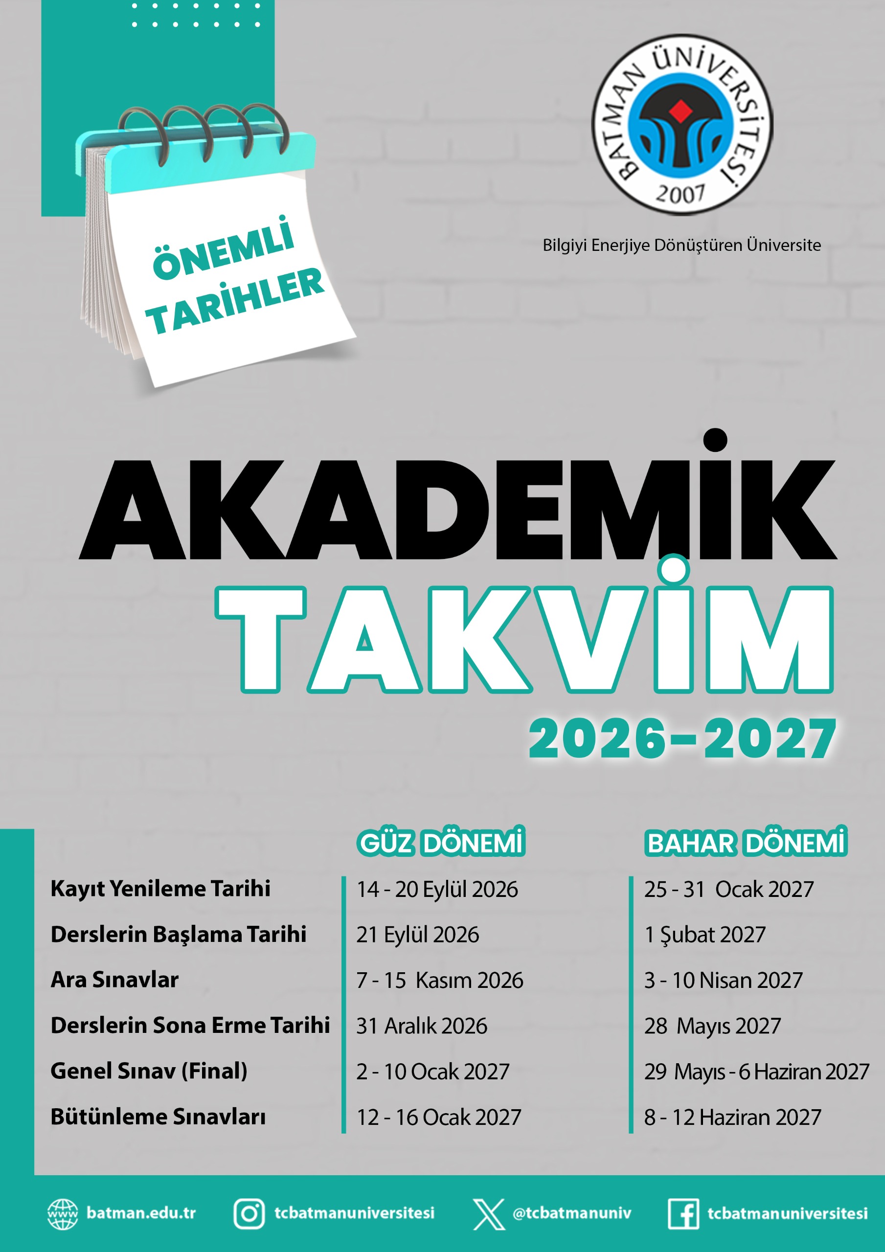 2026-2027 Akademik Takvim 